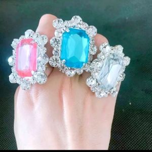 Rhinestone cocktail party statement rings